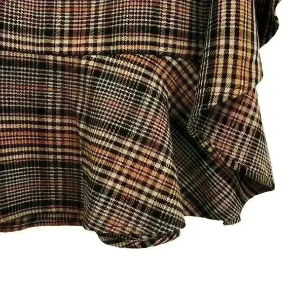 Leith Plaid Soft Tweed Midi Flare Skirt with Asymmetrical Ruffle Size Small - Picture 3 of 7
